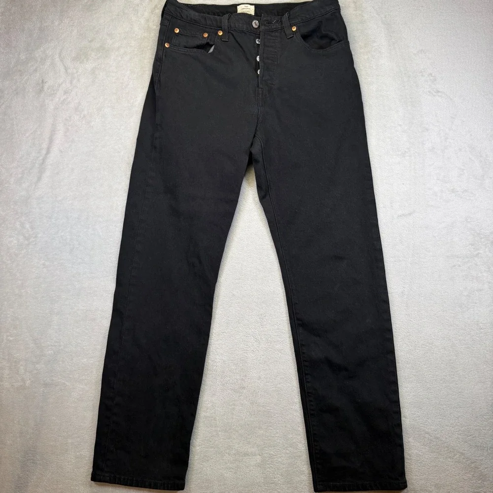 Levis 501 Original Fit Black Denim Button Fly Straight Leg Jeans W29 L30